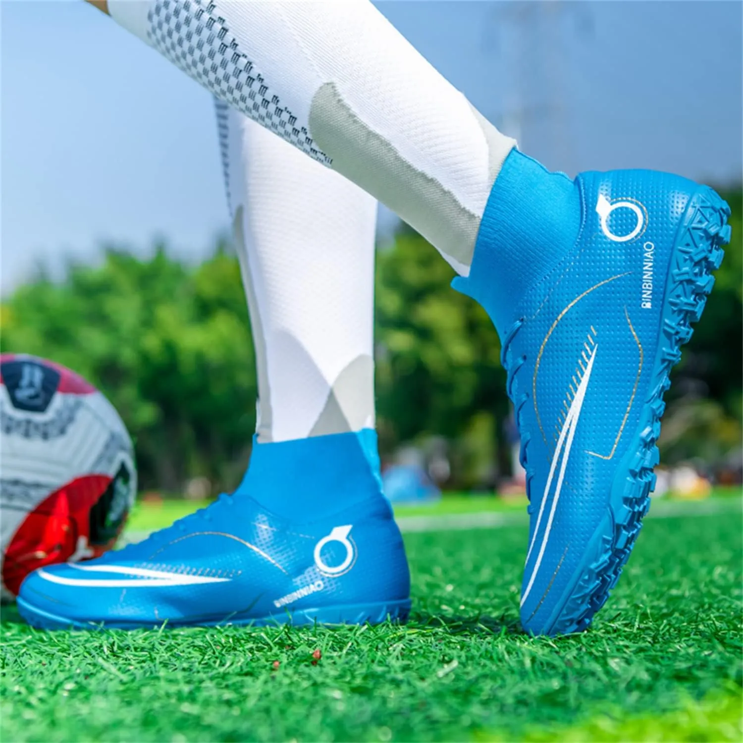 MDPCX Athletic Sports Football Shoes Men's Outdoor Football Shoes Track and Field Lawn World Team Running Sports Shoes Lightweight Breathable Non-Slip Shock-Absorbing Long Spikes Short Spikes