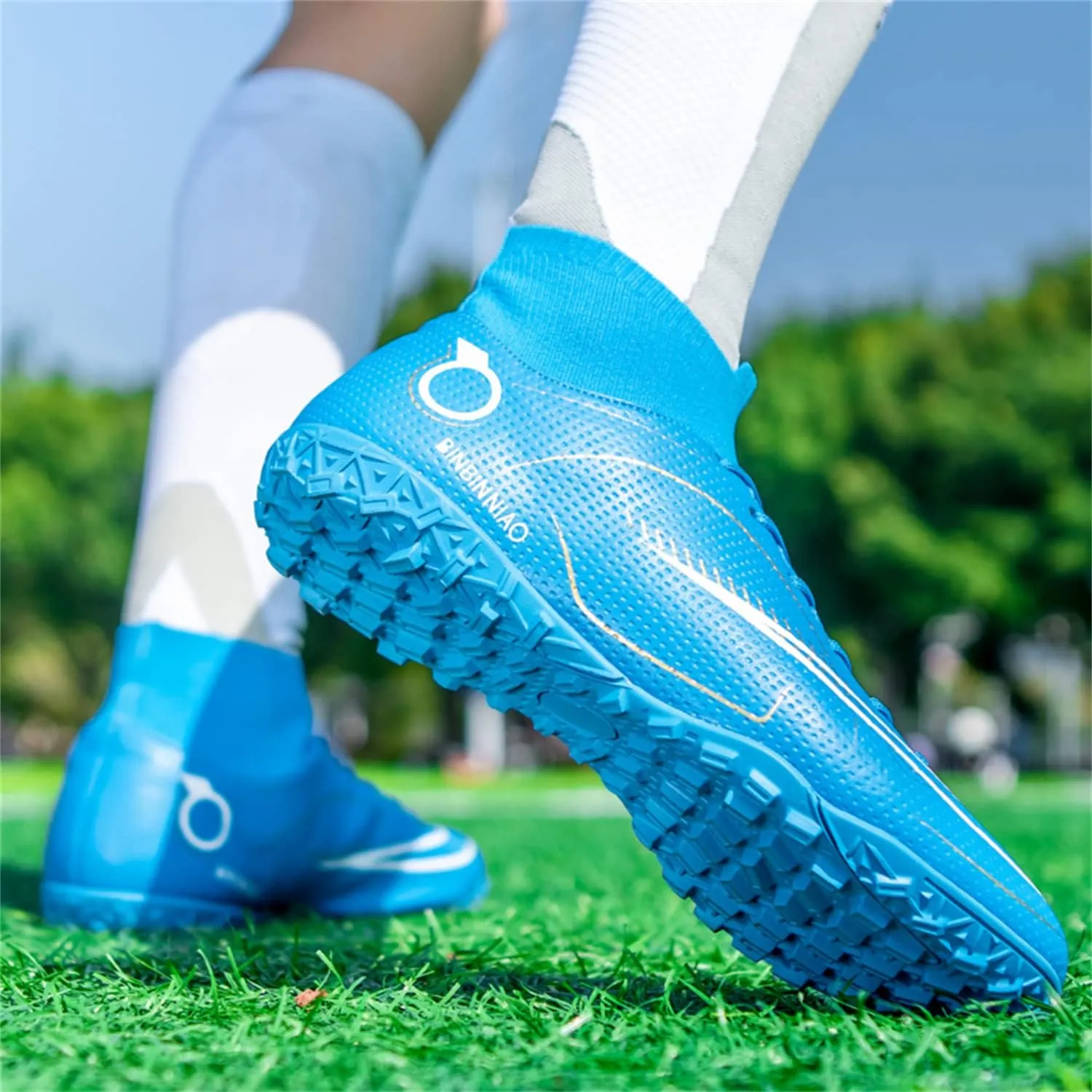 MDPCX Athletic Sports Football Shoes Men's Outdoor Football Shoes Track and Field Lawn World Team Running Sports Shoes Lightweight Breathable Non-Slip Shock-Absorbing Long Spikes Short Spikes