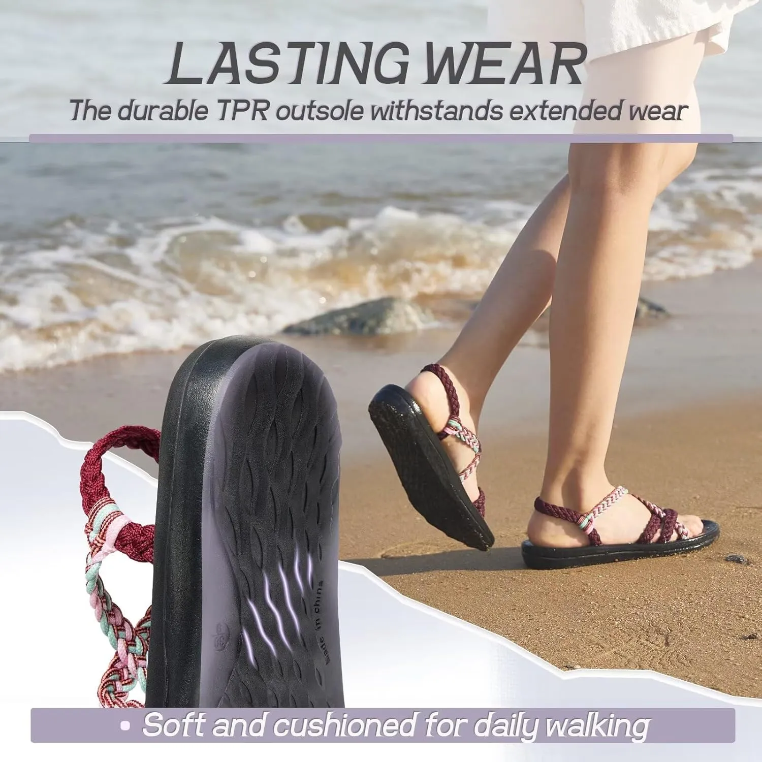 MEGNYA Women's Comfortable Walking Sandals with Arch Support, Athletic Hiking Sandals with Handmade Straps, Outdoor Soft Water Sandals for Beach Poolside Travel Camping