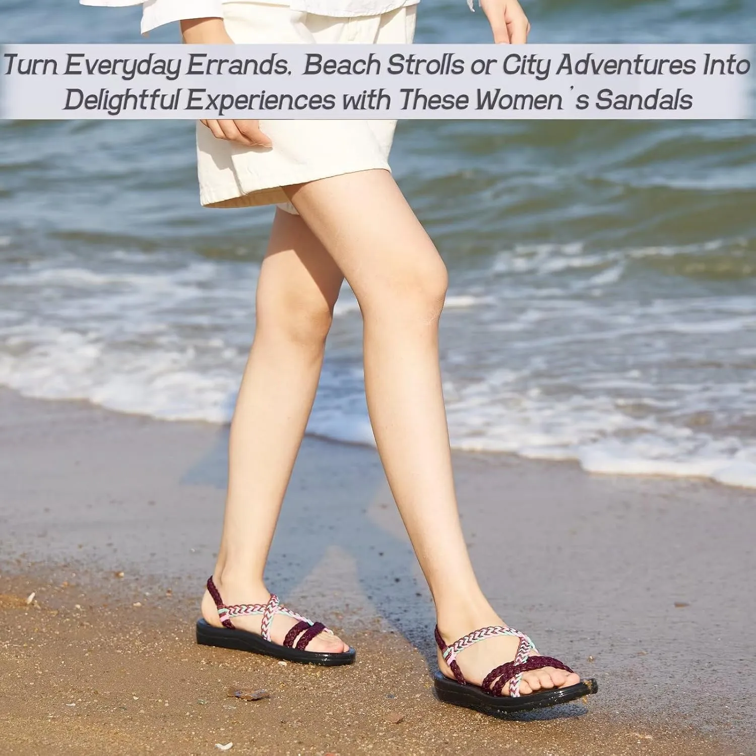 MEGNYA Women's Comfortable Walking Sandals with Arch Support, Athletic Hiking Sandals with Handmade Straps, Outdoor Soft Water Sandals for Beach Poolside Travel Camping