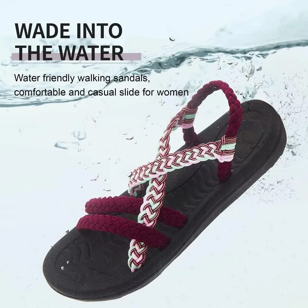 MEGNYA Women's Comfortable Walking Sandals with Arch Support, Athletic Hiking Sandals with Handmade Straps, Outdoor Soft Water Sandals for Beach Poolside Travel Camping