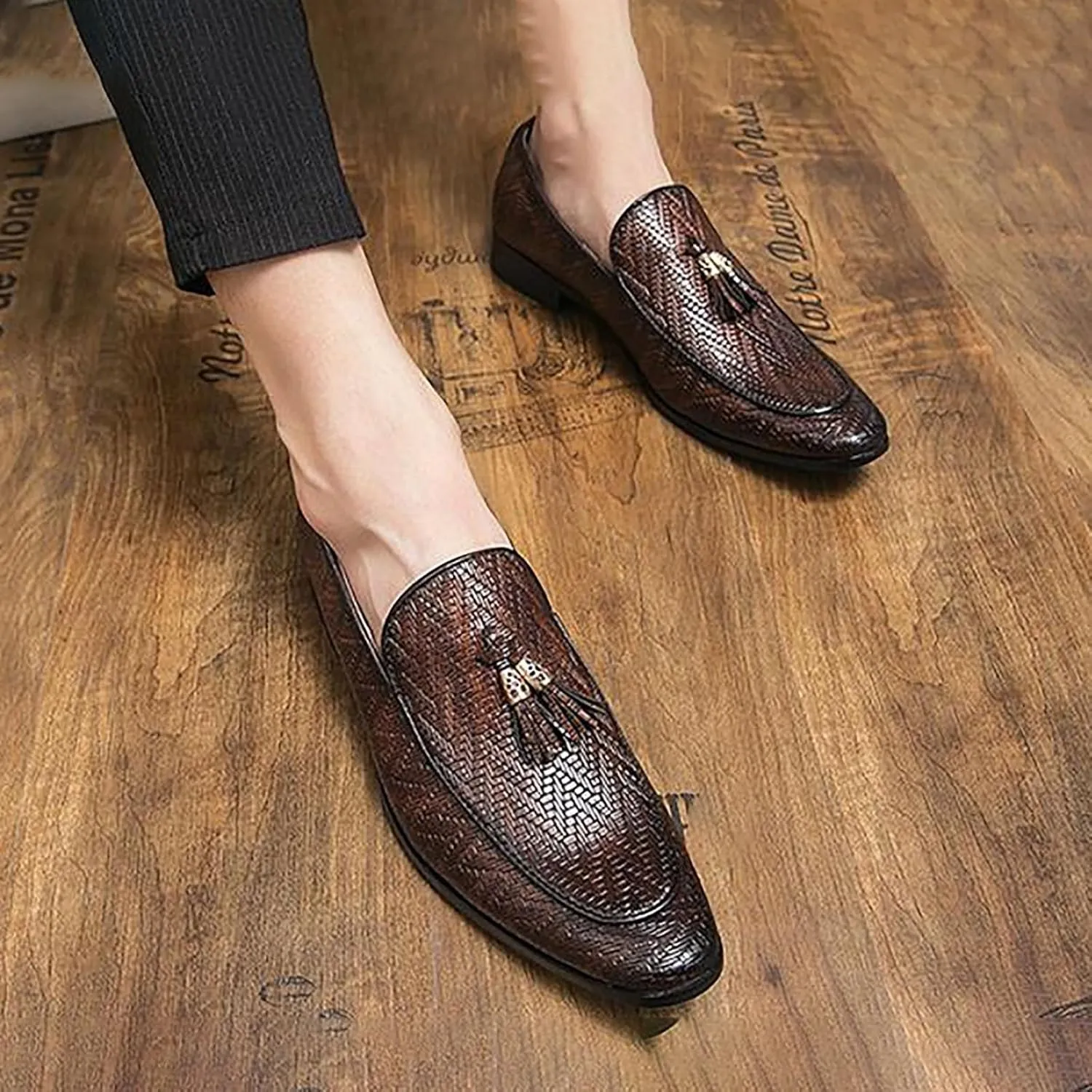 Men Oxford Shoes Lace Up Split Toe Men Dress Shoes， Suede Patchwork Crocodile Pointed Toe Prints Leather Shoes Men