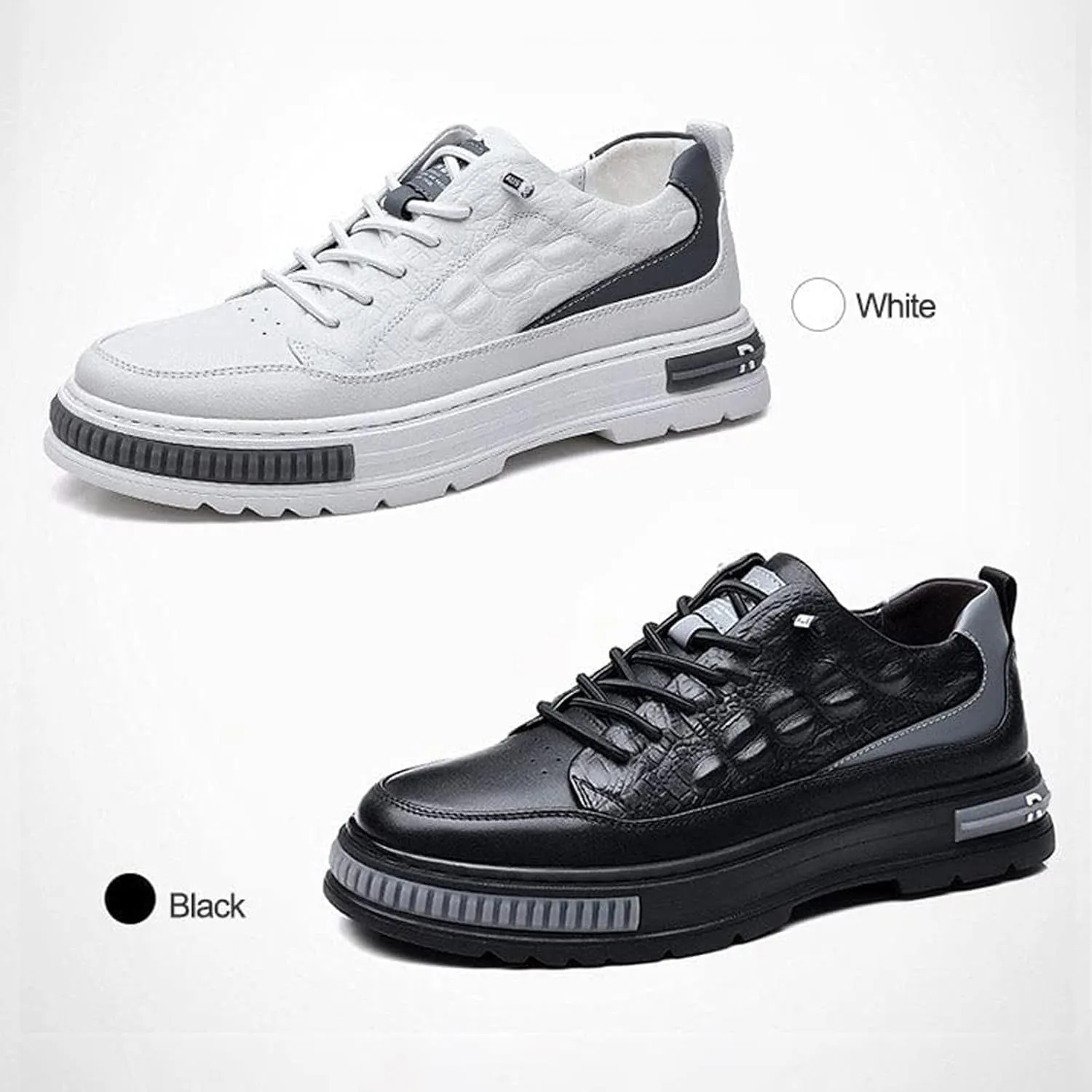 Men's Crocodile Pattern Waterproof Cowhide Shoes,Height Lifting Non-Slip Casual Softsole Oxford Fashion Leather Lace-Up Sneaker