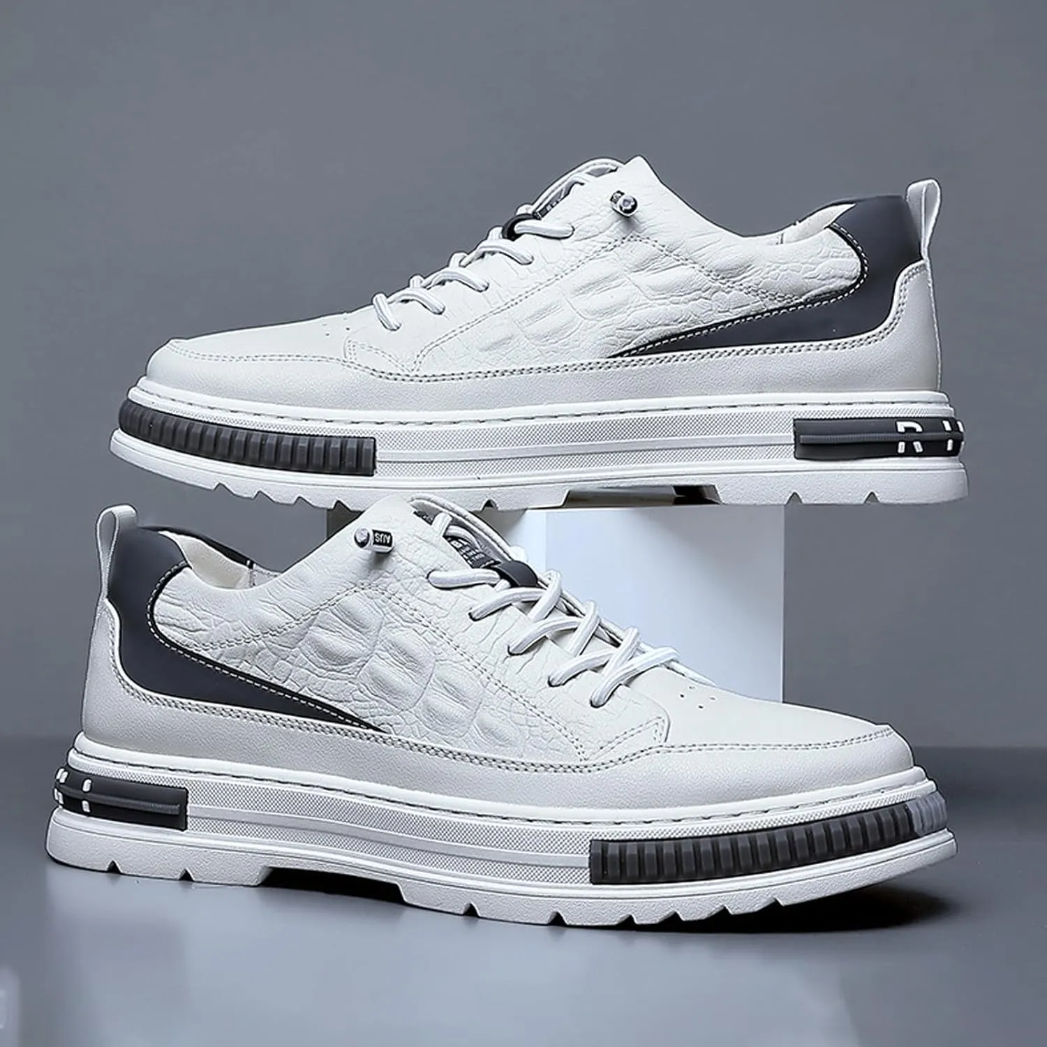 Men's Crocodile Pattern Waterproof Cowhide Shoes,Height Lifting Non-Slip Casual Softsole Oxford Fashion Leather Lace-Up Sneaker