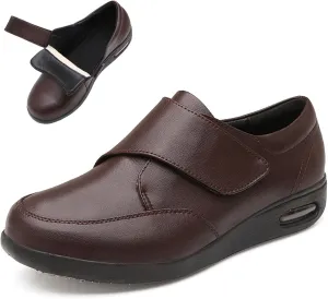 Men's Diabetic Shoes Wide Width Shoes,Leather Extra Wide Walking Shoes for Edema Hook and Loop Recovery Oxford Shoes for Swollen Feet