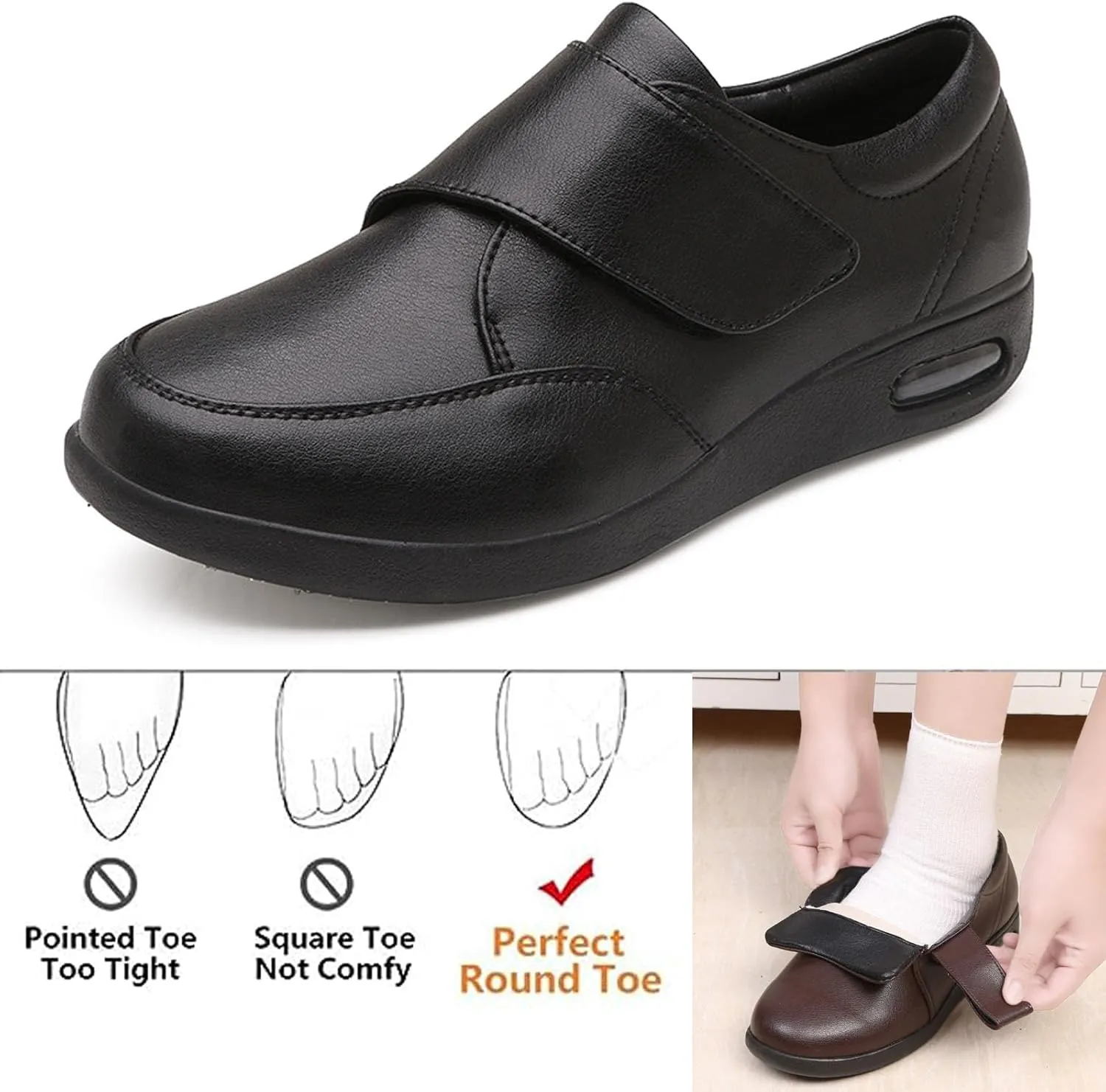 Men's Diabetic Shoes Wide Width Shoes,Leather Extra Wide Walking Shoes for Edema Hook and Loop Recovery Oxford Shoes for Swollen Feet