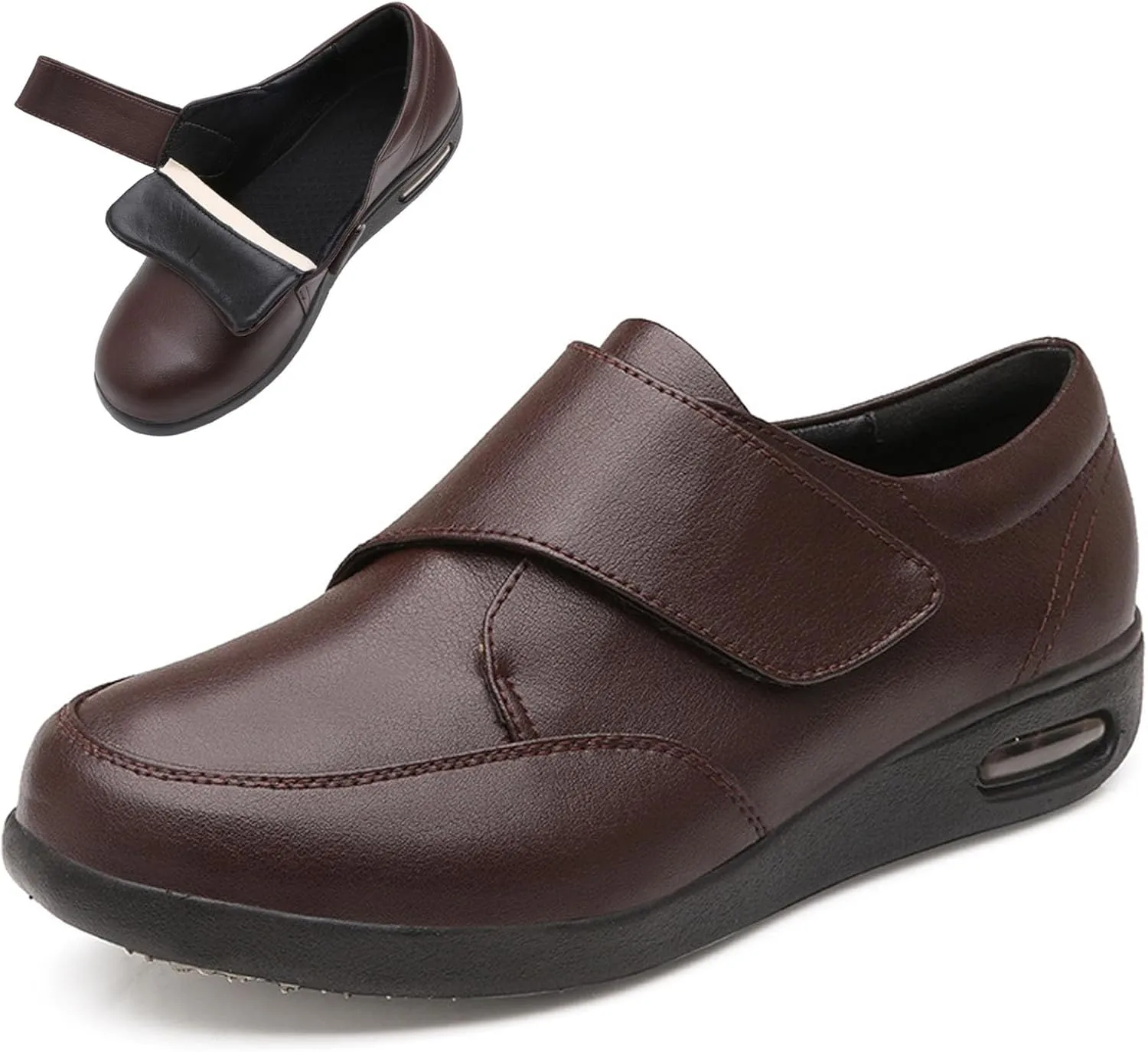Men's Diabetic Shoes Wide Width Shoes,Leather Extra Wide Walking Shoes for Edema Hook and Loop Recovery Oxford Shoes for Swollen Feet