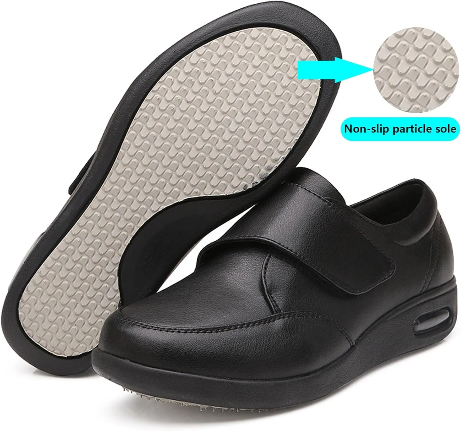 Men's Diabetic Shoes Wide Width Shoes,Leather Extra Wide Walking Shoes for Edema Hook and Loop Recovery Oxford Shoes for Swollen Feet