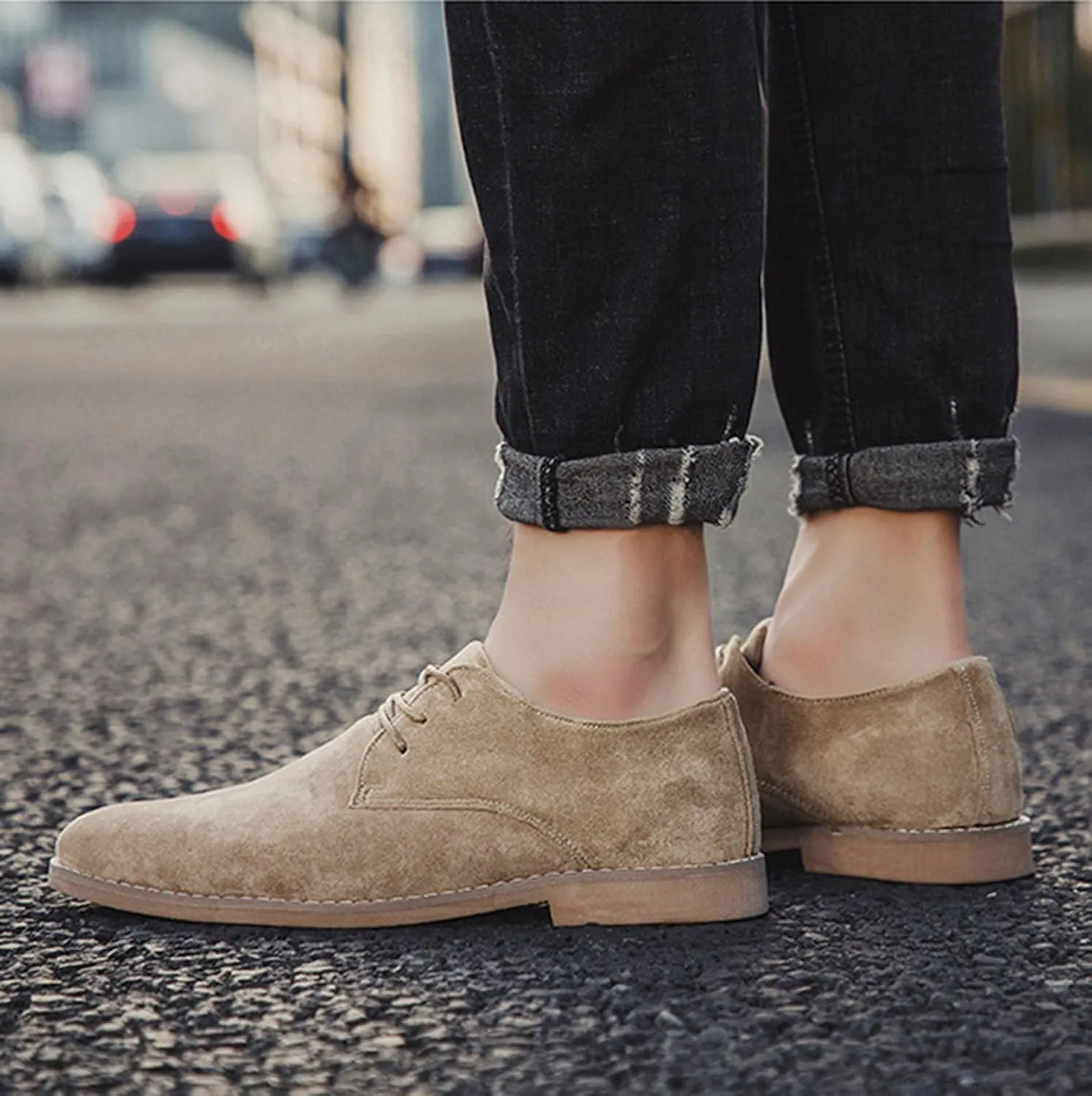 Men's Fashion British Style Suede Pointed Oxford Shoes Business Casual Comfortable Non-Slip Classic Dress Shoes