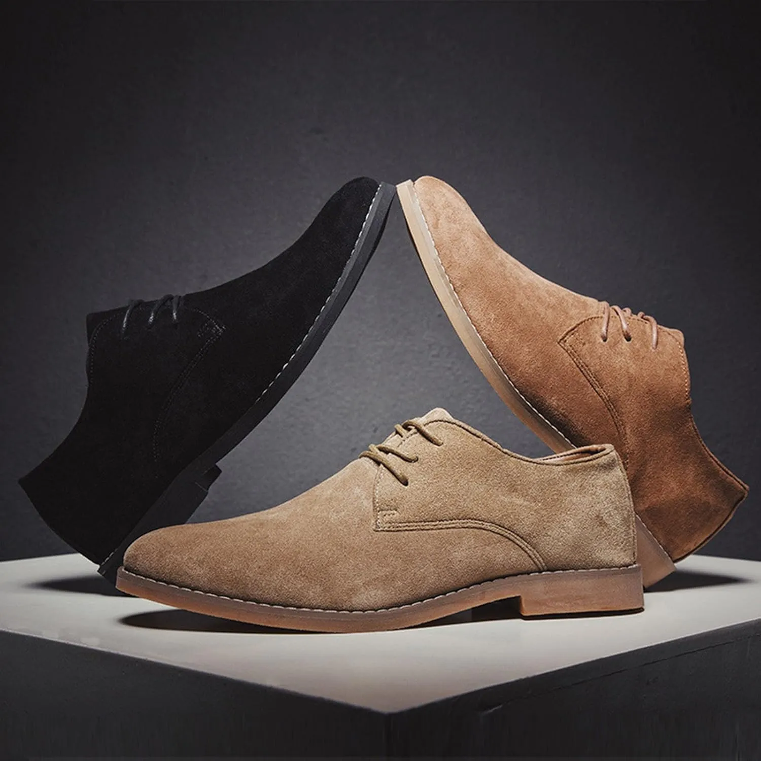 Men's Fashion British Style Suede Pointed Oxford Shoes Business Casual Comfortable Non-Slip Classic Dress Shoes