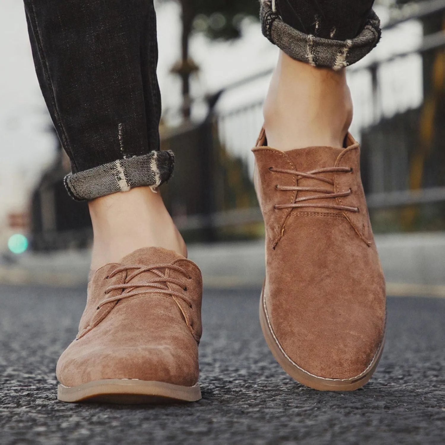 Men's Fashion British Style Suede Pointed Oxford Shoes Business Casual Comfortable Non-Slip Classic Dress Shoes