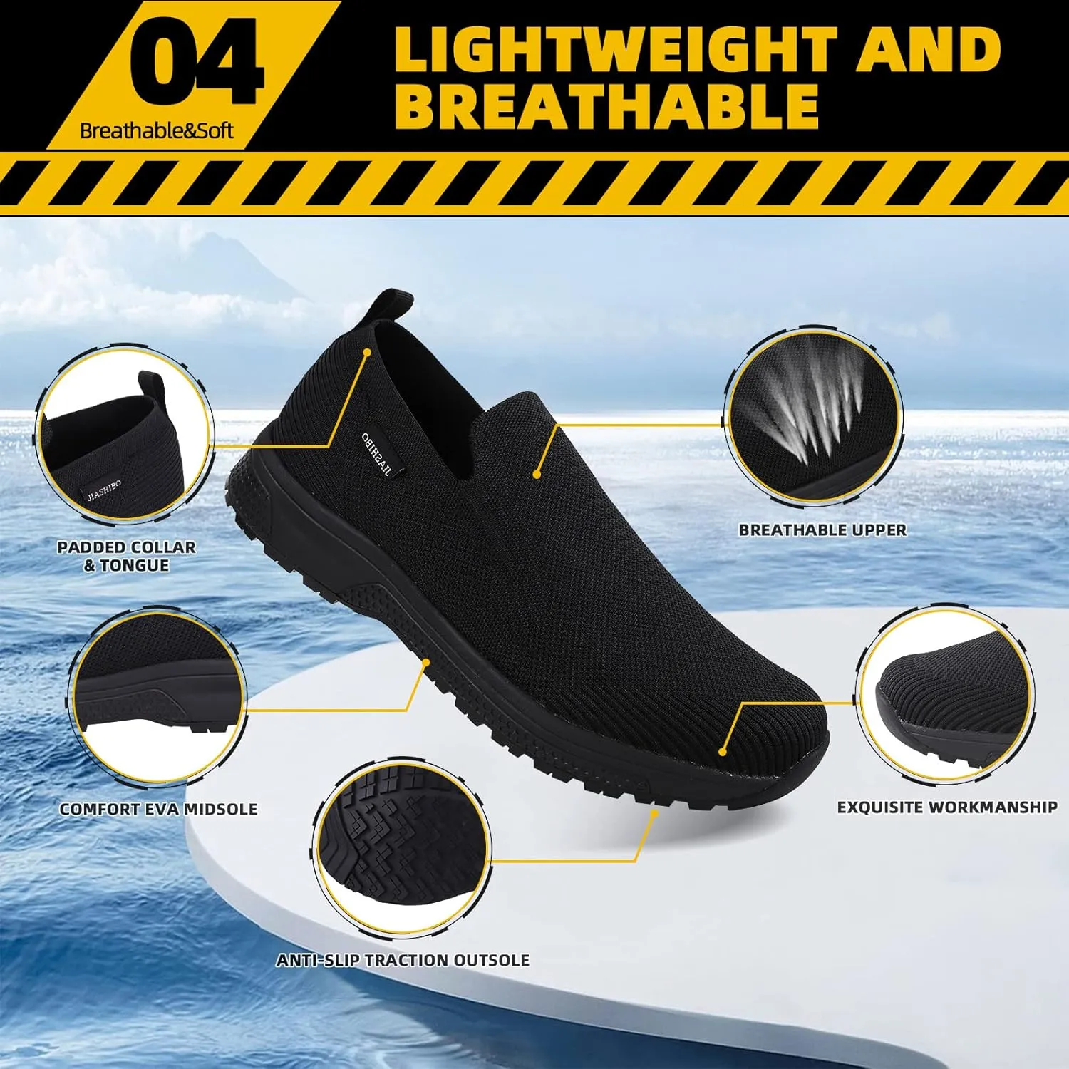 Men's Grey Waterproof Non-Slip Work Shoes, Kitchen, Restaurant, Hospital, US 10.5