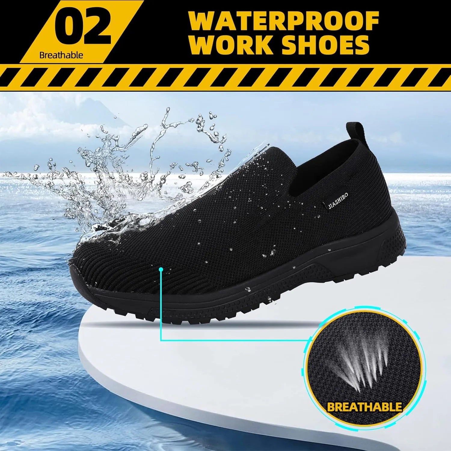 Men's Grey Waterproof Non-Slip Work Shoes, Kitchen, Restaurant, Hospital, US 10.5