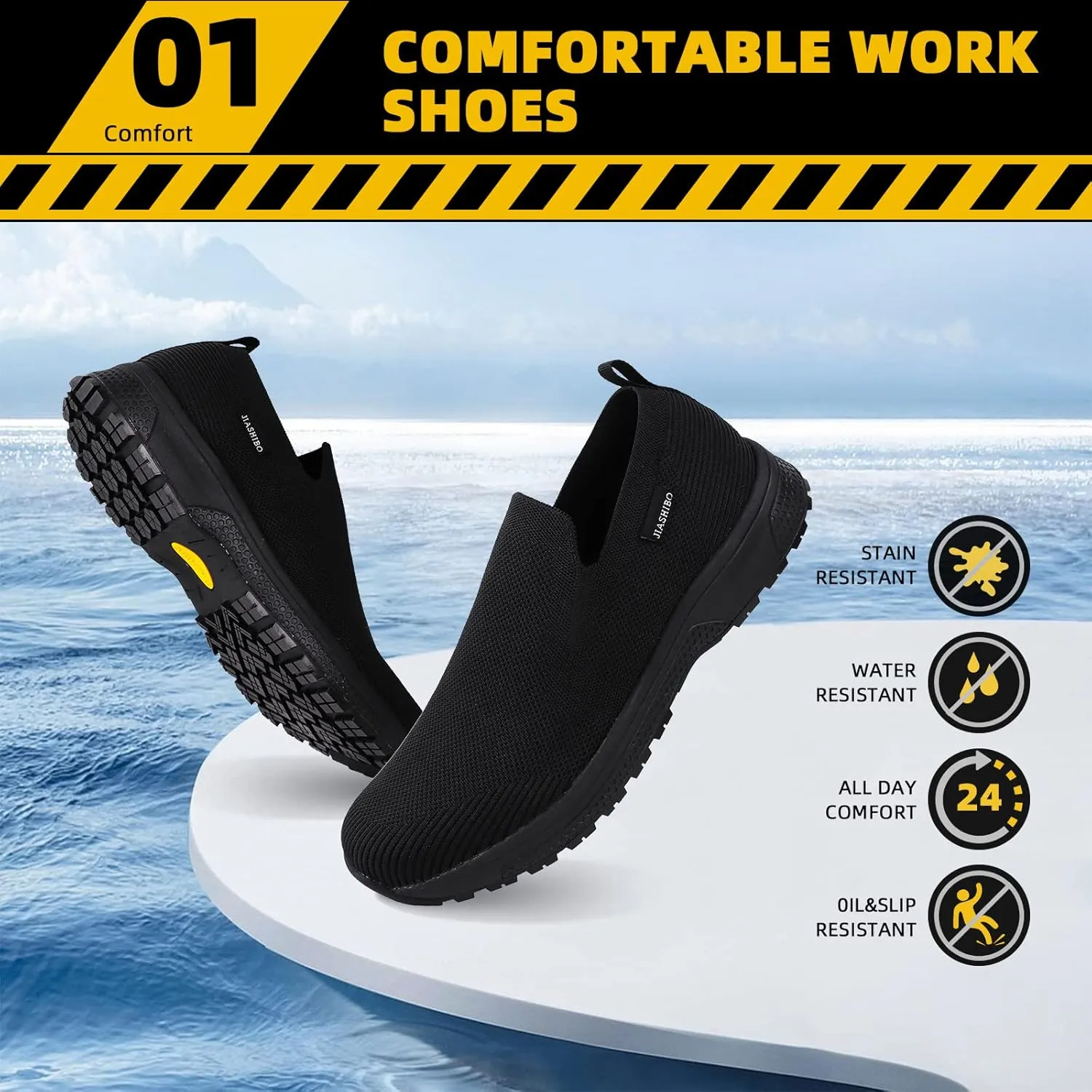 Men's Grey Waterproof Non-Slip Work Shoes, Kitchen, Restaurant, Hospital, US 10.5