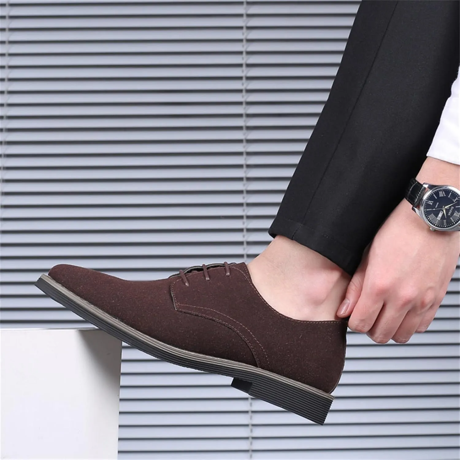 Mens Oxfords Shoes Classic Faux Suede Lace-Up Wedding Shoes Comfortable Business Walking Formal Dress Shoes for Men