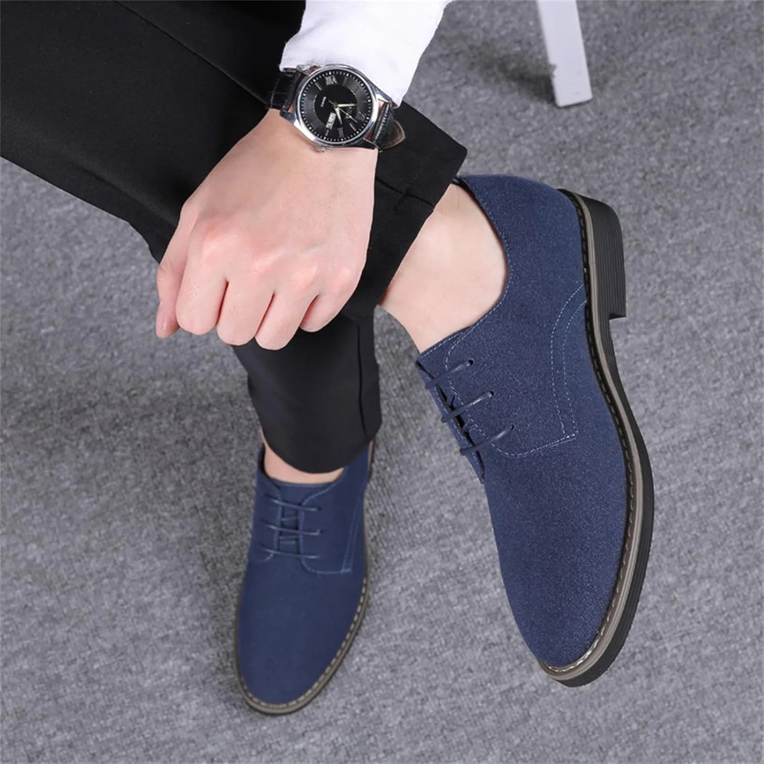 Mens Oxfords Shoes Classic Faux Suede Lace-Up Wedding Shoes Comfortable Business Walking Formal Dress Shoes for Men