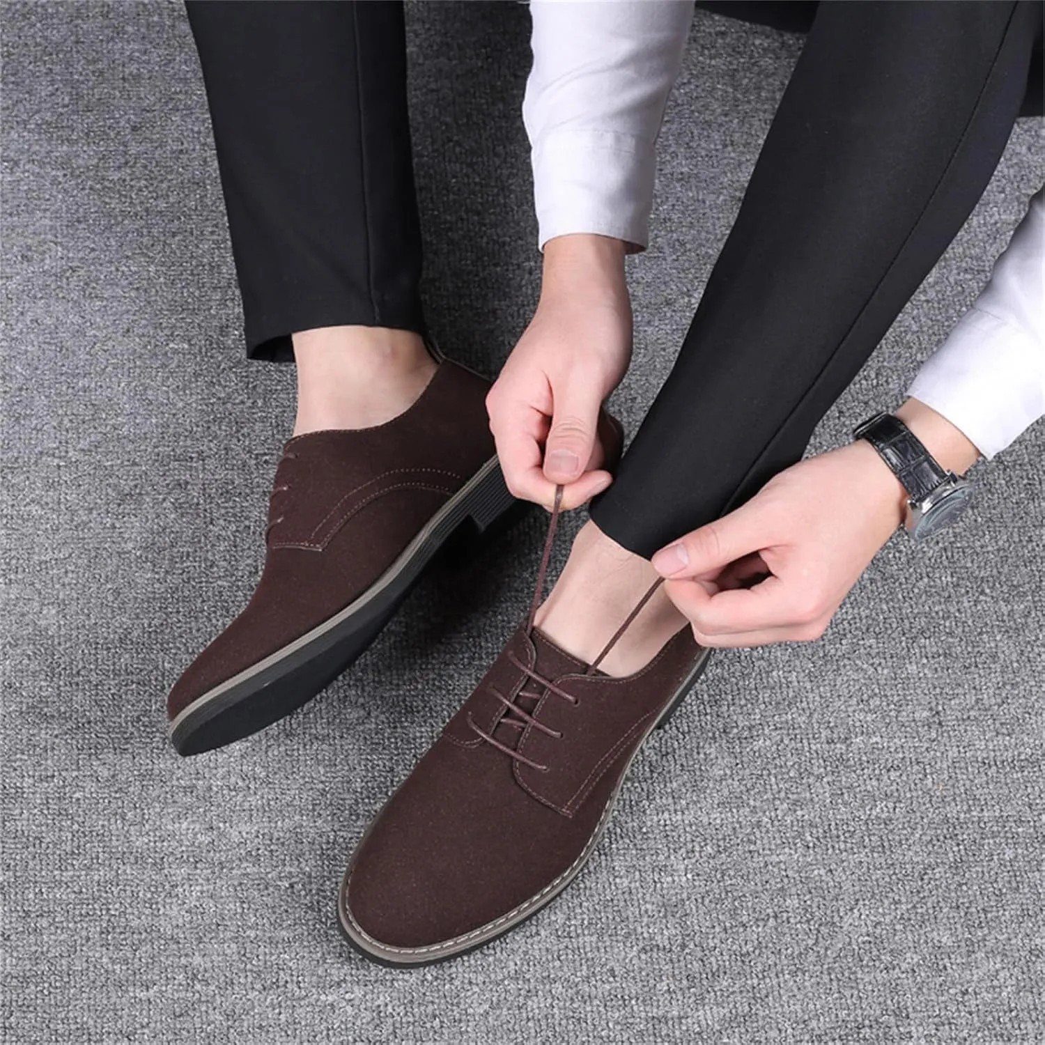 Mens Oxfords Shoes Classic Faux Suede Lace-Up Wedding Shoes Comfortable Business Walking Formal Dress Shoes for Men