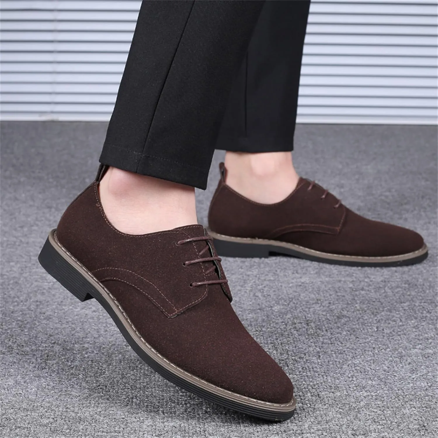 Mens Oxfords Shoes Classic Faux Suede Lace-Up Wedding Shoes Comfortable Business Walking Formal Dress Shoes for Men