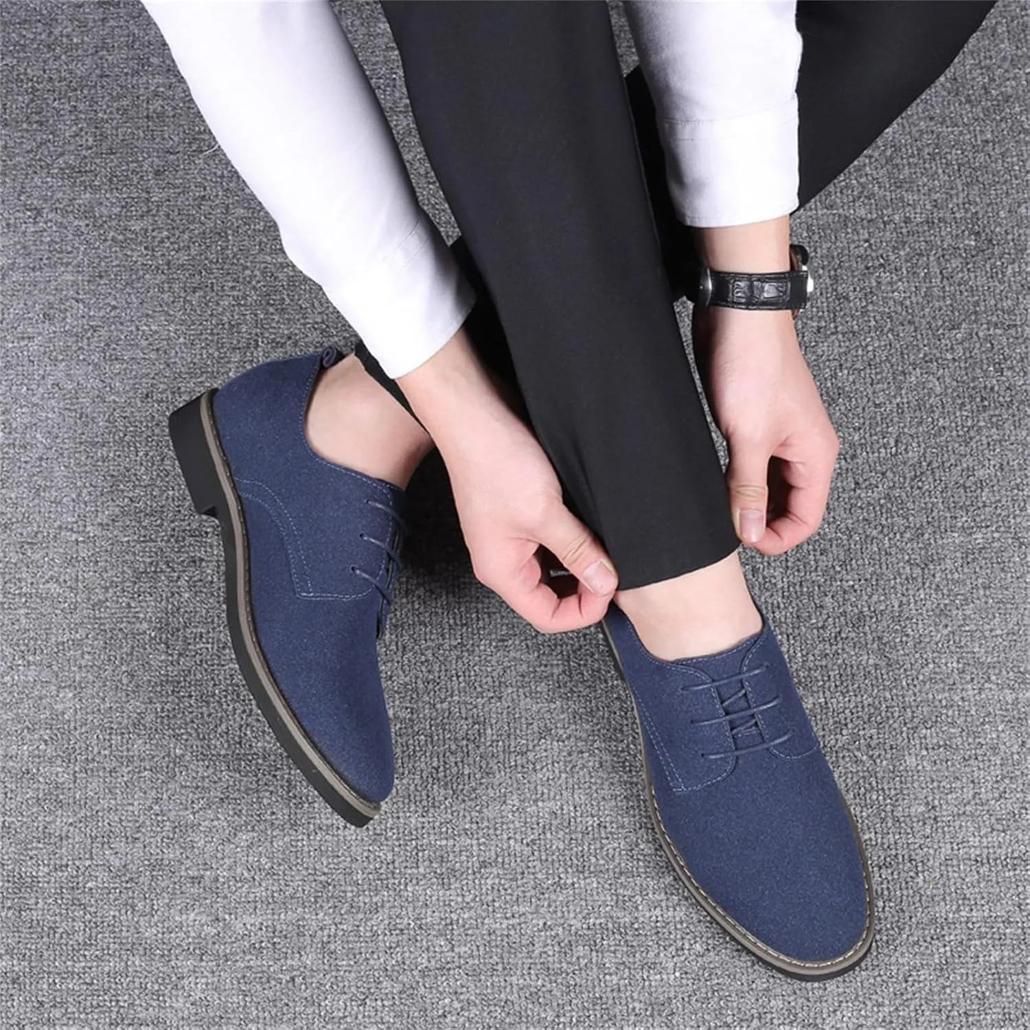 Mens Oxfords Shoes Classic Faux Suede Lace-Up Wedding Shoes Comfortable Business Walking Formal Dress Shoes for Men