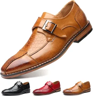 Men's Single Monk Strap Loafers Cap Toe Slip On Comfort Fashion Business Wedding Dress Leather Shoes