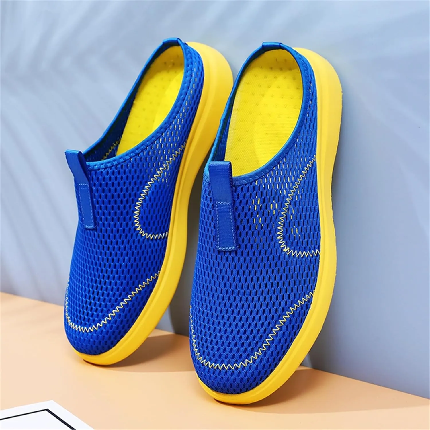Men's Slip Shoes Fashion Summer Men Casual Shoes Breathable Mesh Shallow Wear Lightweight Casual Half Slippers