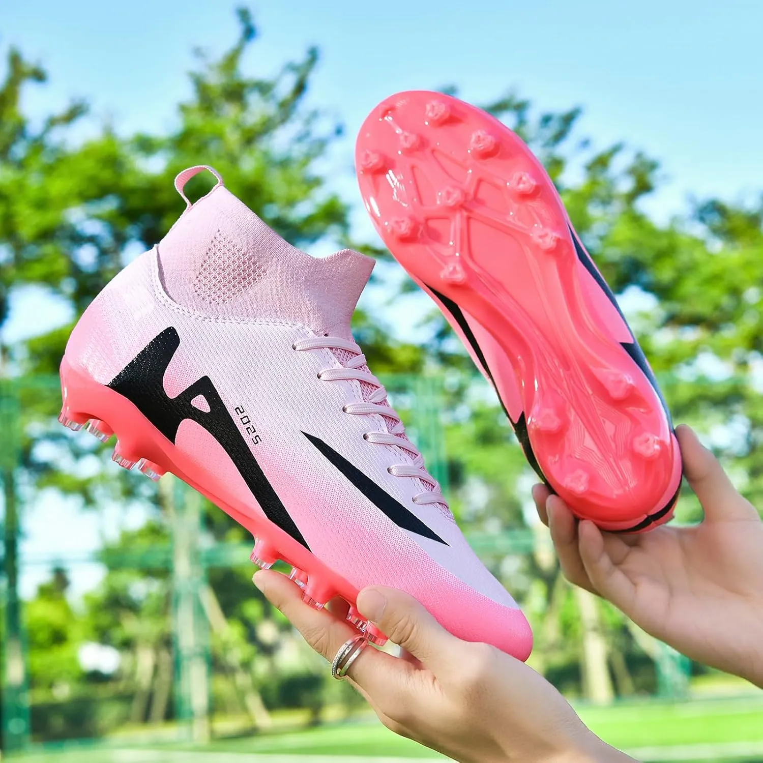 Men's Soccer Shoes Football Cleats High-Tops Lace-Up Non-Slip Spikes Indoor Outdoor Sports Athletic Baseball Lacrosse Sneaker