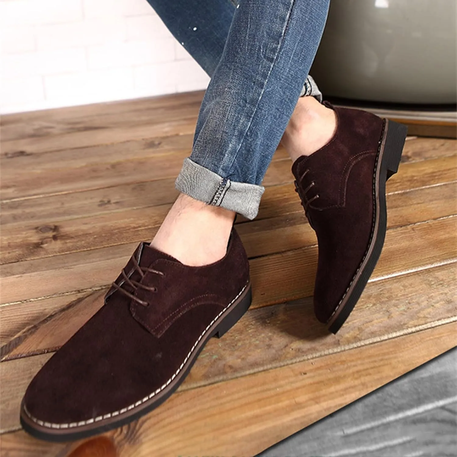 Men's Suede Lace Up Oxfords Classic Wing Tips Dress Shoes Casual Luxury Business Work Office Derby Shoes