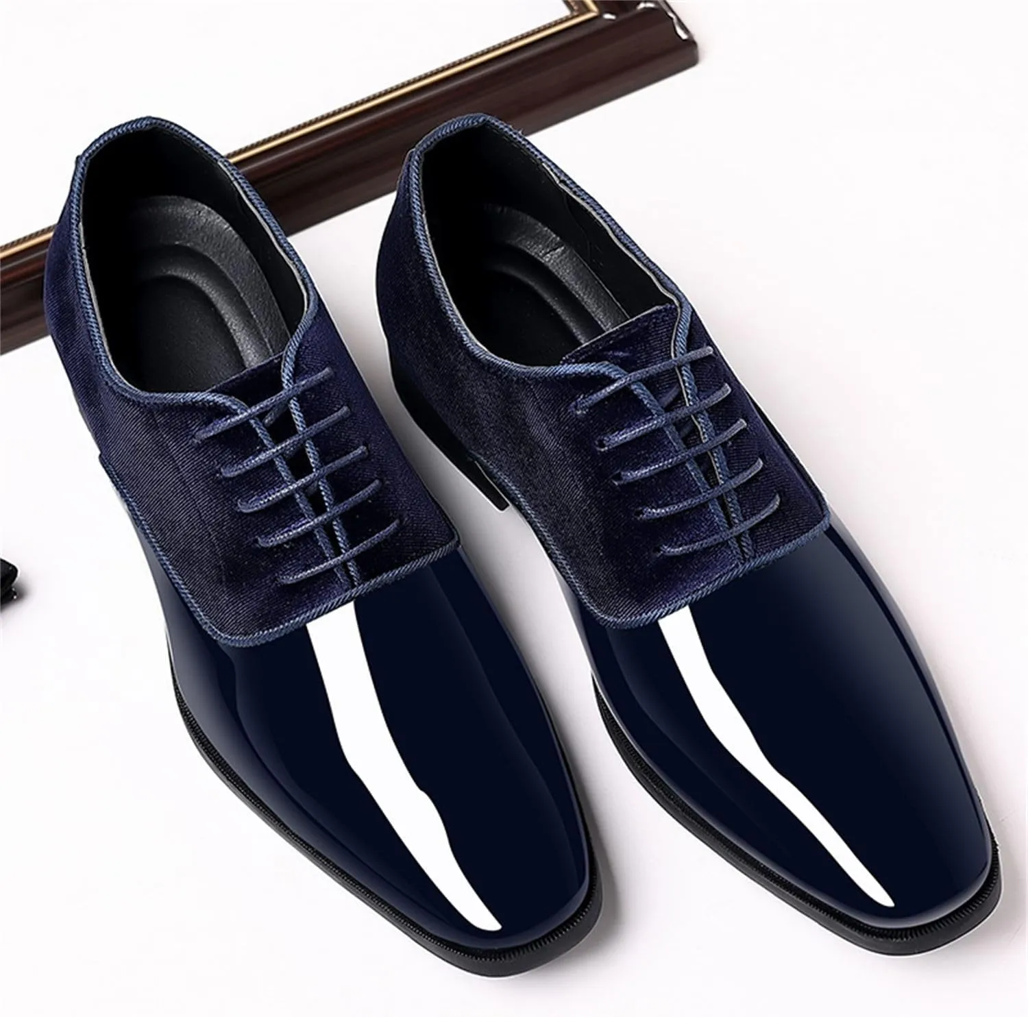 Men's Vintage High Gloss Dress Shoes Patent Leather Suede Oxford Formal Business Suit Tuxedo Shoes