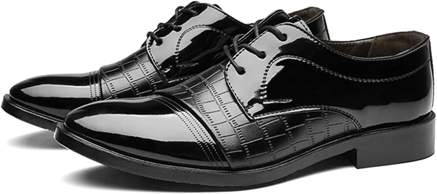 Men's Vintage Patent Leather Cap Toe Two-Tone Dress Shoes Modern Formal Business Lace Up Round Toe Oxford