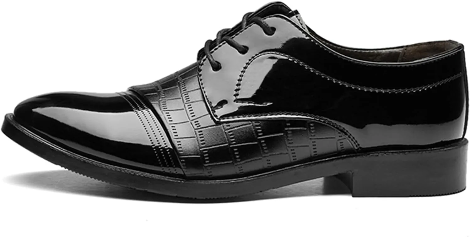 Men's Vintage Patent Leather Cap Toe Two-Tone Dress Shoes Modern Formal Business Lace Up Round Toe Oxford