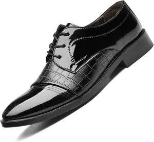 Men's Vintage Patent Leather Cap Toe Two-Tone Dress Shoes Modern Formal Business Lace Up Round Toe Oxford