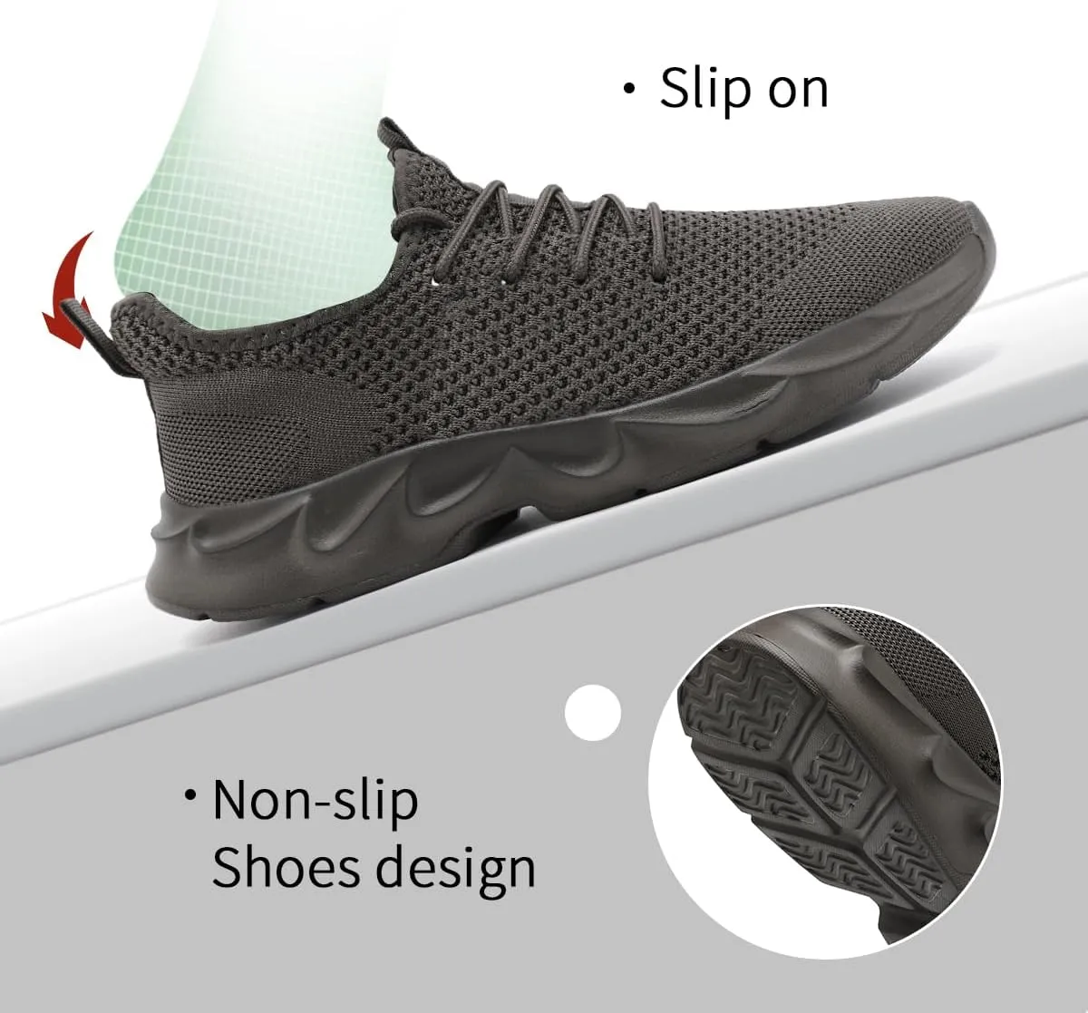 Mens Walking Shoes Slip On Tennis Non Slip Sneakers Outdoor Running Sports Trainers Athletic Sneaker Road Casual Workout Lightweight Shoes