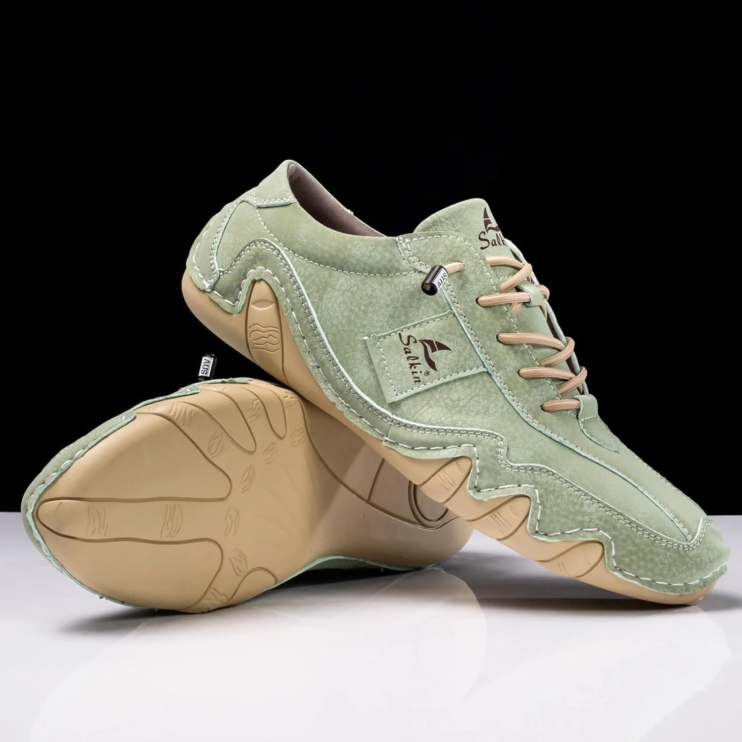 Men's Waterproof Suede Casual Walking Shoes for Hiking Camping & Driving All Season Retro Hand Stitched Round Toe Elastic Lace Up Outdoor Sports Sneakers Comfortable Soft Fashion Sneakers