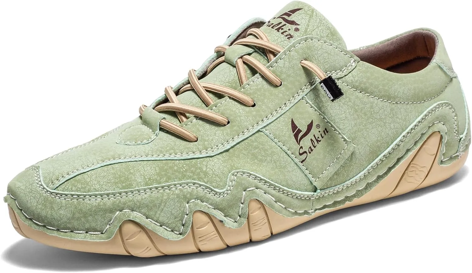 Men's Waterproof Suede Casual Walking Shoes for Hiking Camping & Driving All Season Retro Hand Stitched Round Toe Elastic Lace Up Outdoor Sports Sneakers Comfortable Soft Fashion Sneakers
