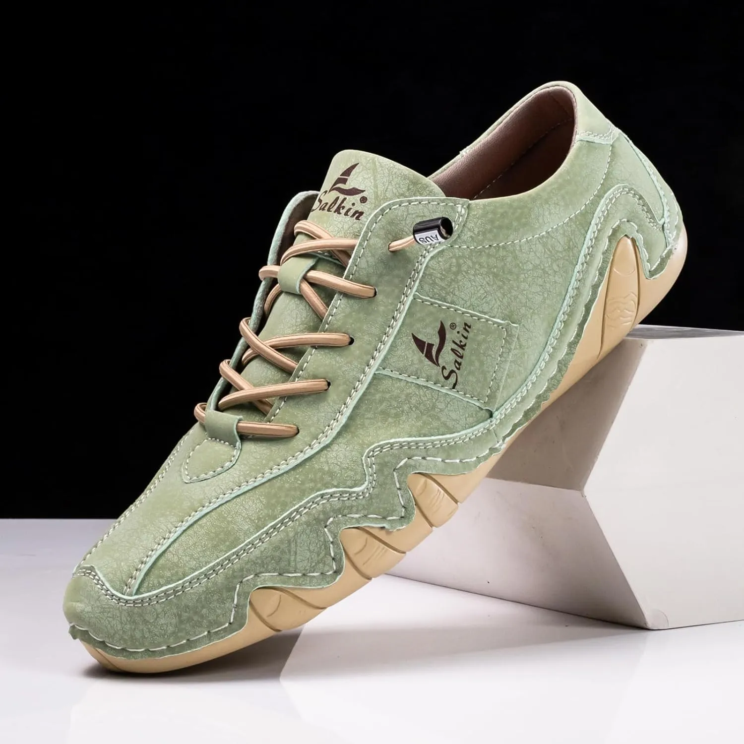 Men's Waterproof Suede Casual Walking Shoes for Hiking Camping & Driving All Season Retro Hand Stitched Round Toe Elastic Lace Up Outdoor Sports Sneakers Comfortable Soft Fashion Sneakers