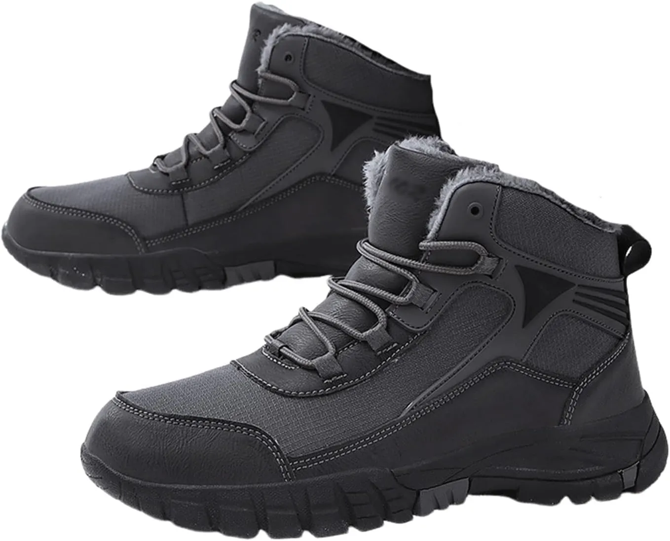 Mens Winter Warm Waterproof Non Slip High Top Fur Lined Snow Boots, Plus Size Hiking Walking Shoes Warm Comfortable, for Hiking, Trekking, Walking, Camping, Outdoor Athletic