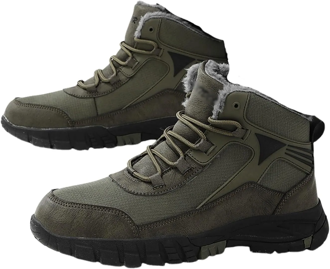 Mens Winter Warm Waterproof Non Slip High Top Fur Lined Snow Boots, Plus Size Hiking Walking Shoes Warm Comfortable, for Hiking, Trekking, Walking, Camping, Outdoor Athletic