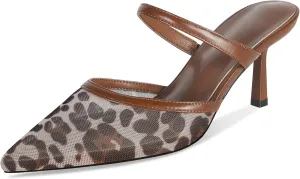 Mesh Kitten Heels Mules for Women Pointed Closed Toe Dressy Sexy Strappy Slip on Stiletto Low Heel Comfort Pumps Shoes