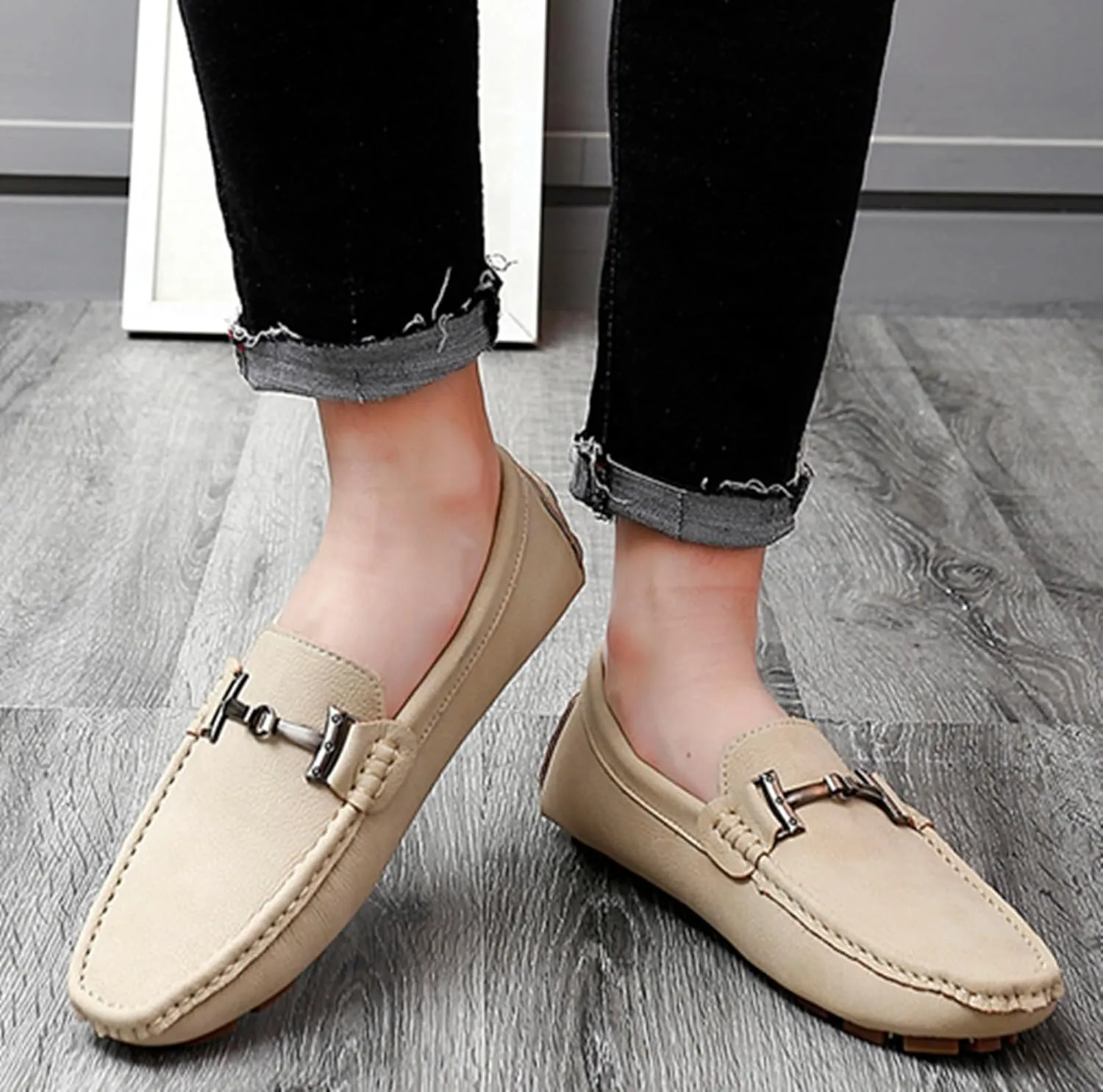 Minishion Comfortable Dress Loafers for Men with Buckle Summer Casual Shoes YY005