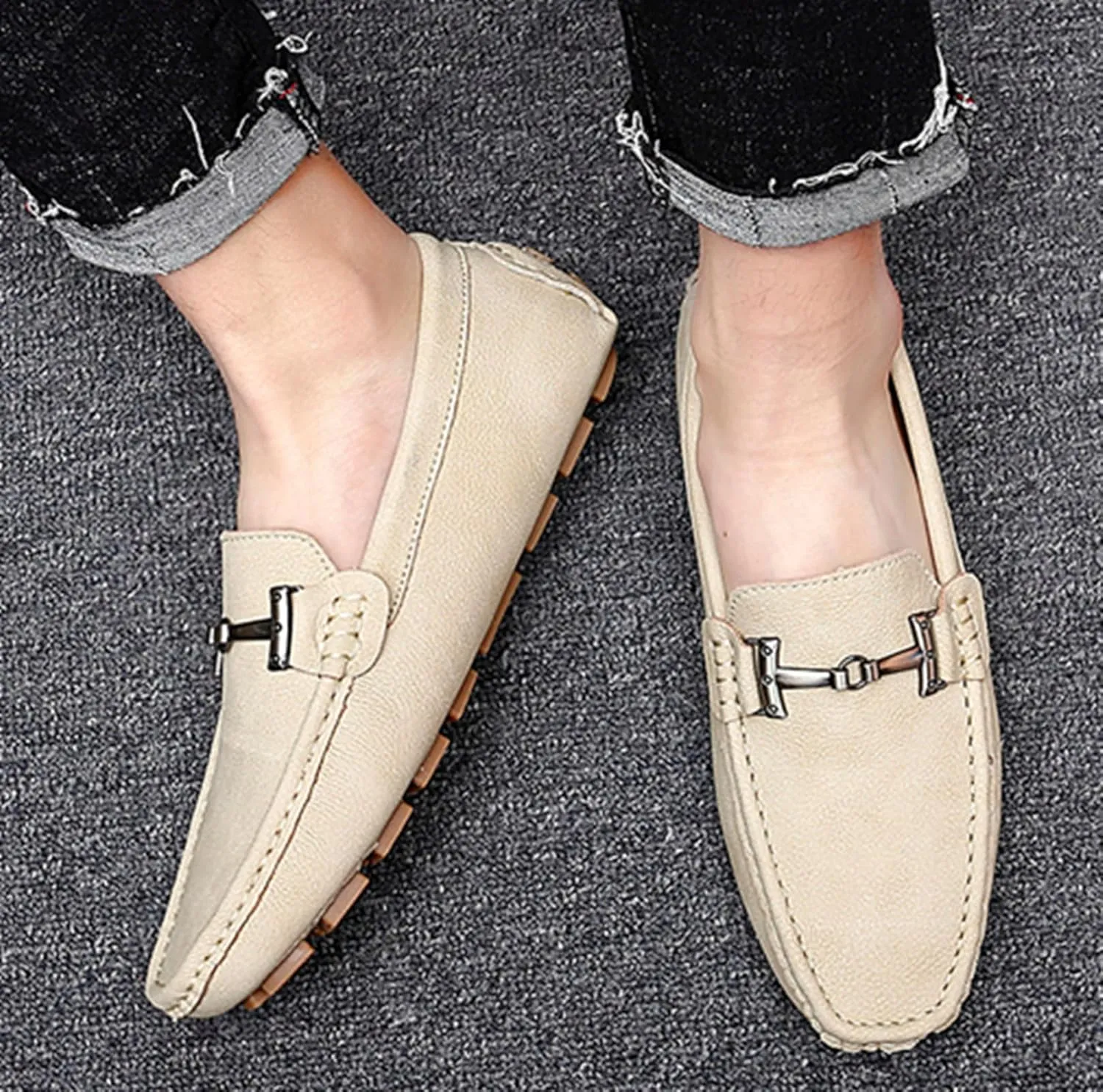 Minishion Comfortable Dress Loafers for Men with Buckle Summer Casual Shoes YY005
