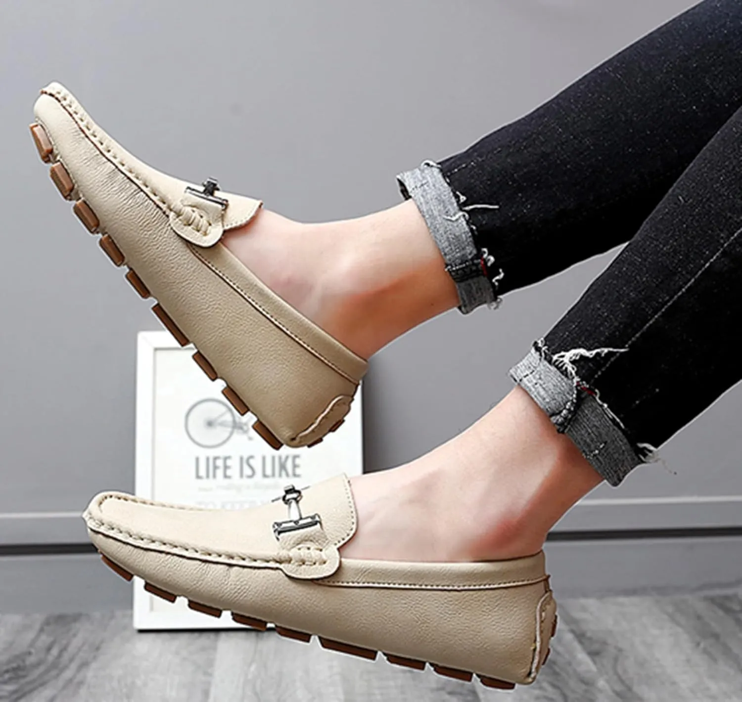 Minishion Comfortable Dress Loafers for Men with Buckle Summer Casual Shoes YY005