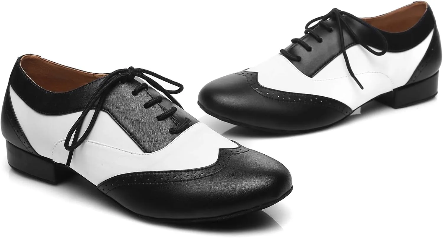 Minishion Dancing Shoes for Men 1" Standard Heel Leather Ballroom Dance Shoes