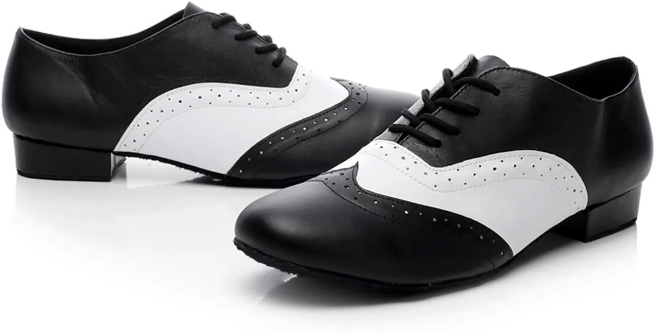 Minishion Dancing Shoes for Men 1" Standard Heel Leather Ballroom Dance Shoes