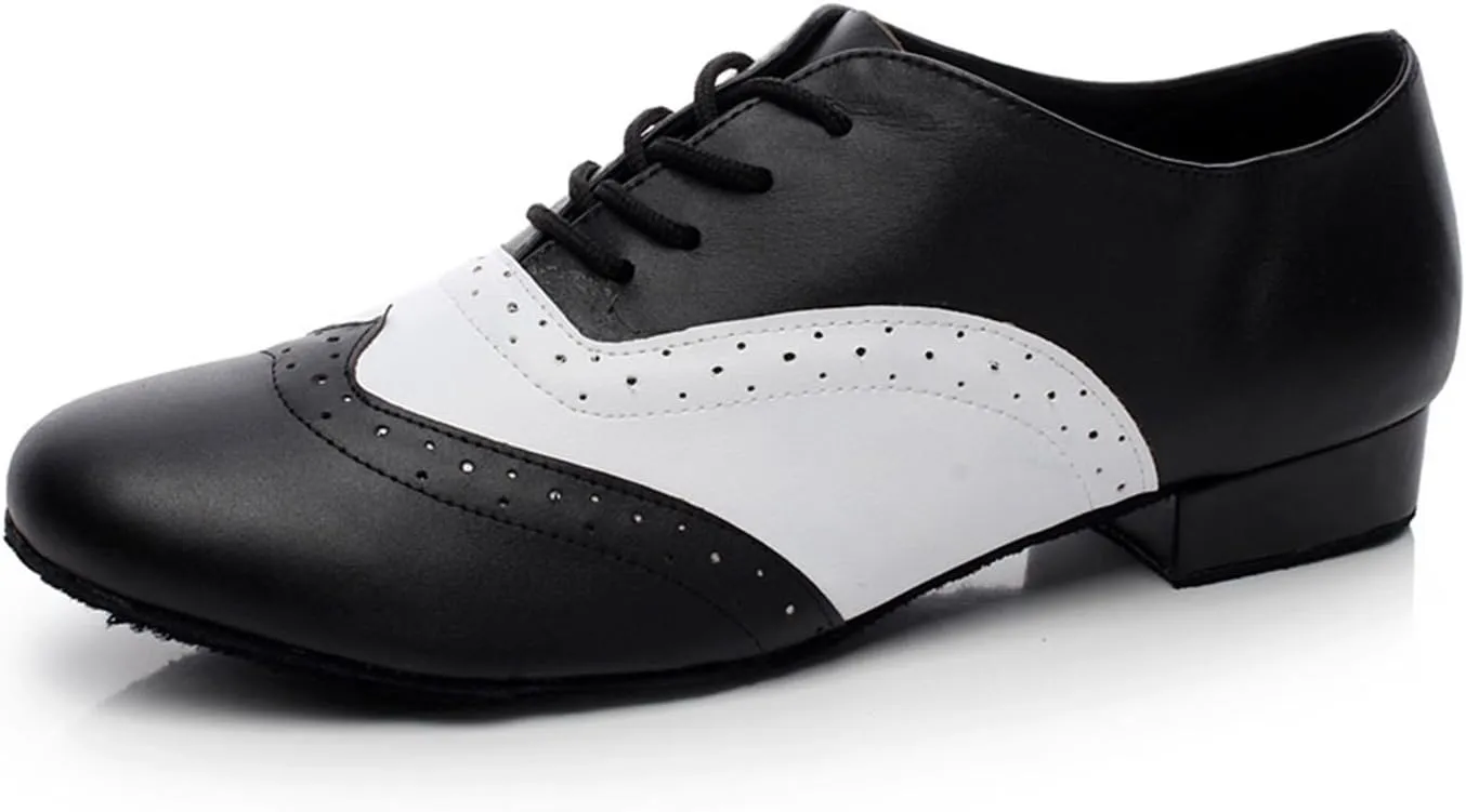 Minishion Dancing Shoes for Men 1" Standard Heel Leather Ballroom Dance Shoes