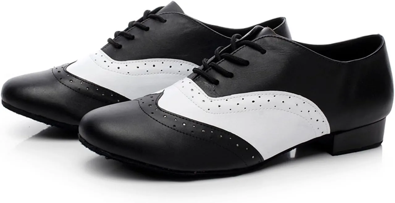 Minishion Dancing Shoes for Men 1" Standard Heel Leather Ballroom Dance Shoes