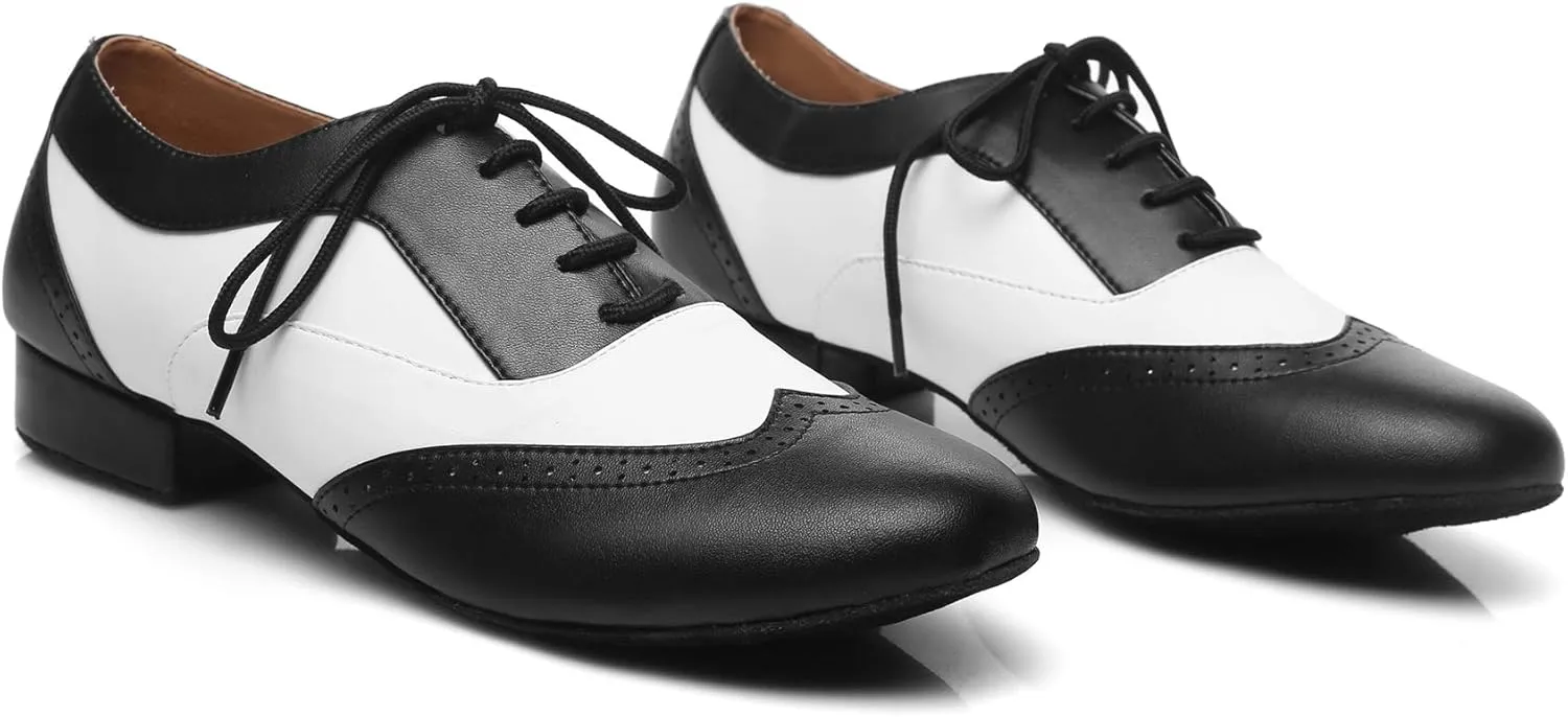 Minishion Dancing Shoes for Men 1" Standard Heel Leather Ballroom Dance Shoes