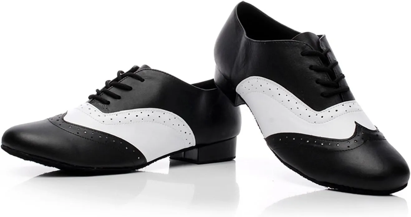 Minishion Dancing Shoes for Men 1" Standard Heel Leather Ballroom Dance Shoes