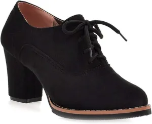 MIOKE Women's Lace Up Pump Oxfords Fashion Round Toe Suede Comfort Chunky Mid Heels Dress Shoes Ankle Boots