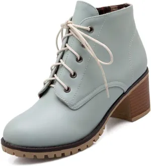 MIOKE Women's Round Toe Lace Up Dressy Ankle Boots Vintage Platform Chunky Heel Dressy Oxford Short Booties