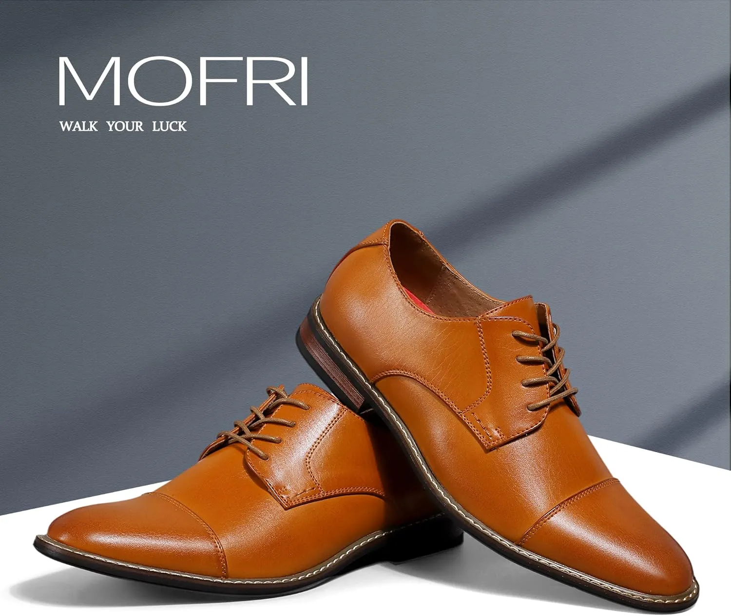 Mofri Men's Oxford Suede Shoes, Wingtip Dress Shoes for All Occasions, Waterproof, Latex Insole, Lace-Up